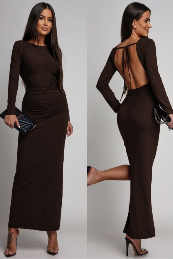 Elegancka sukienka maxi felliora brązowa