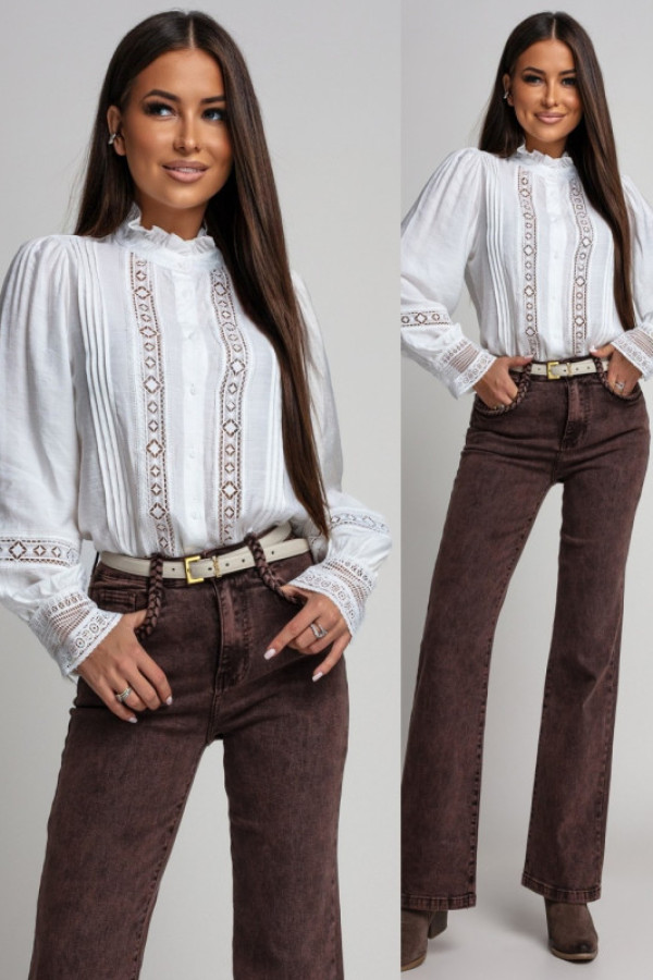 Elegancka koszula z ażurowym zdobieniem libresa biała