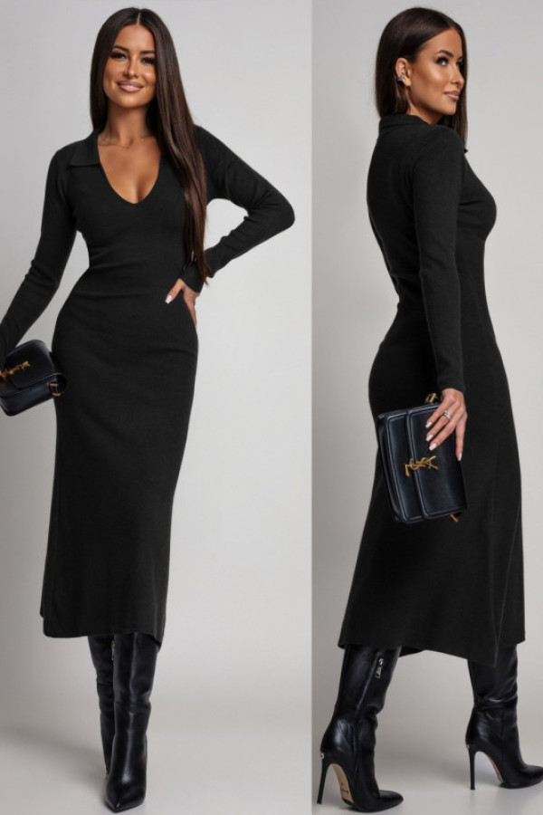 Dzianinowa sukienka midi z kołnierzykiem joyllie czarna