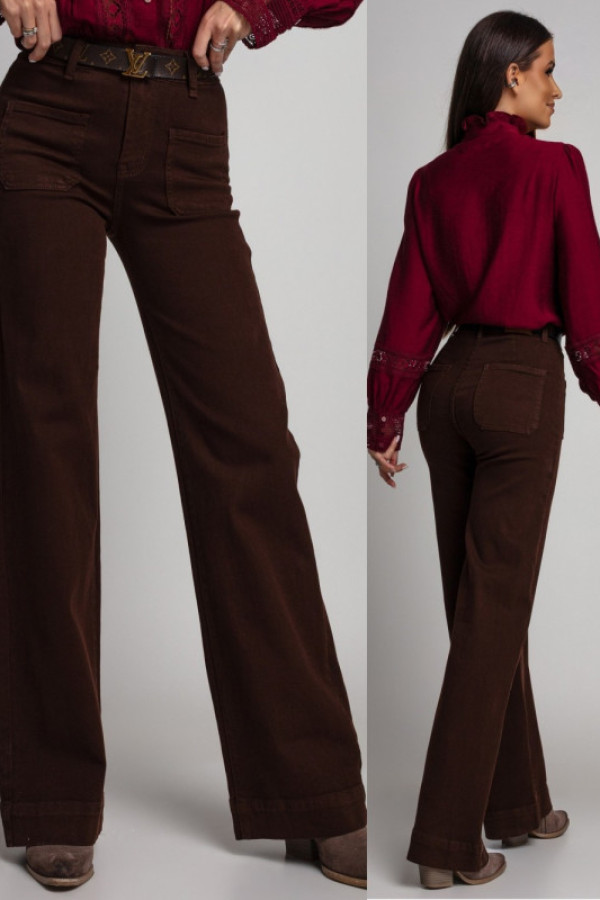Spodnie jeansowe wide leg laurenze brązowe