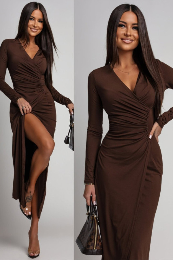 Elegancka sukienka maxi favolia brązowa