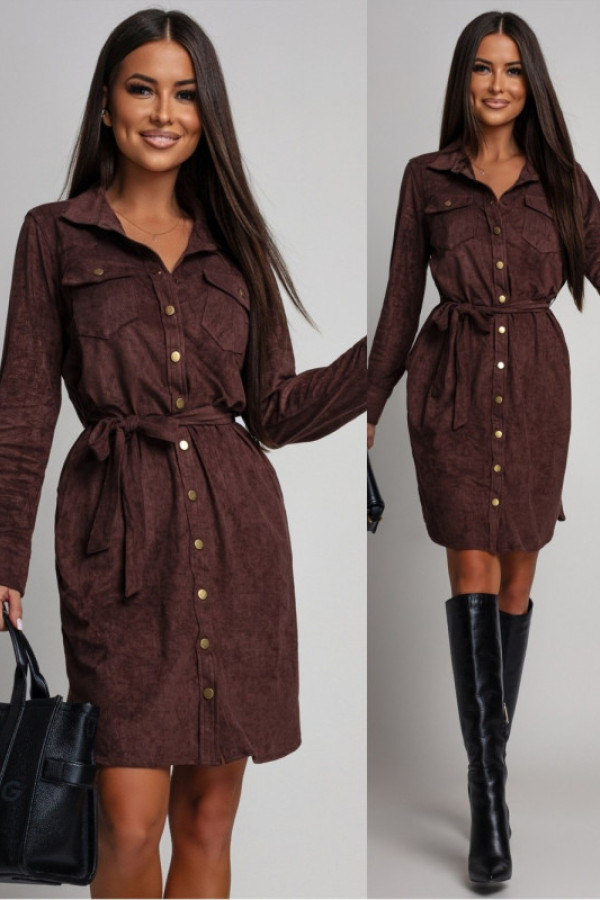 Koszulowa sukienka z paskiem amuria brązowa