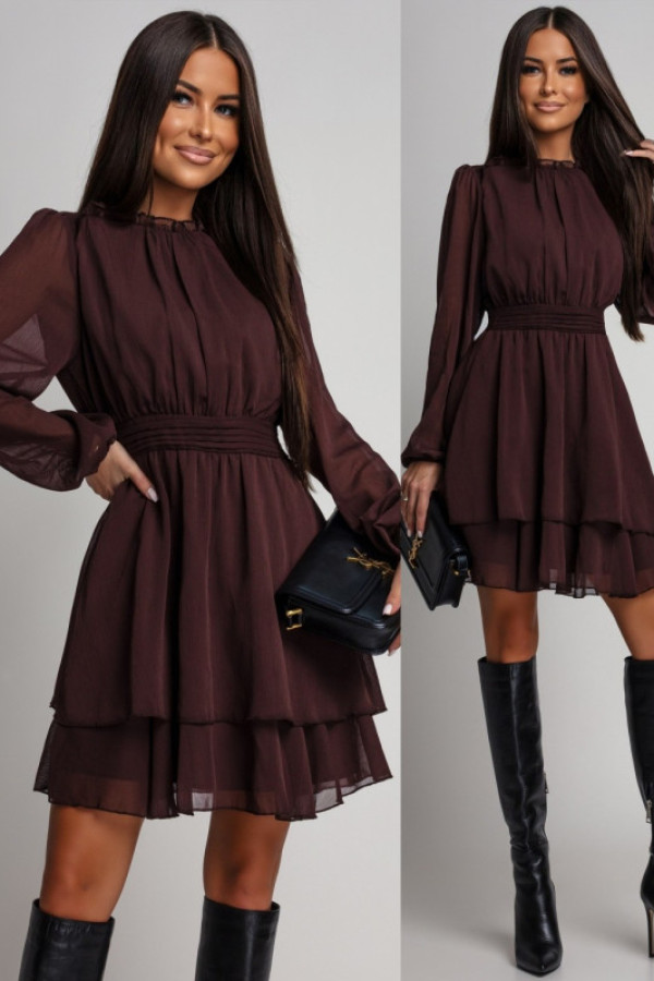 Zwiewna sukienka mini tiarra brązowa