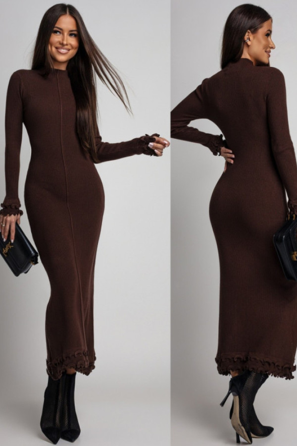 Dzianinowa sukienka maxi leonella brązowa