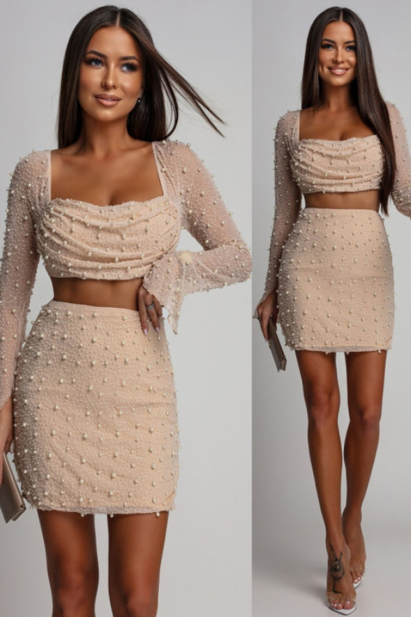 Elegancki komplet ze zdobieniem osmanne beżowy