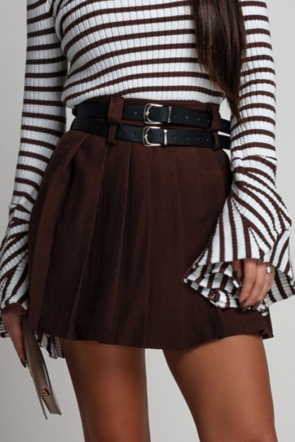 Plisowana spódnica mini z paskami secrettia brązowa