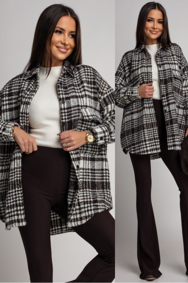 Wełniana kurtka koszulowa w kratę josefia kremowa