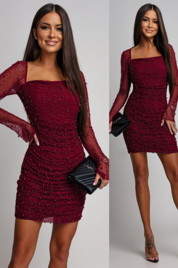 Elegancka sukienka mini ze zdobieniem lorisse bordowa