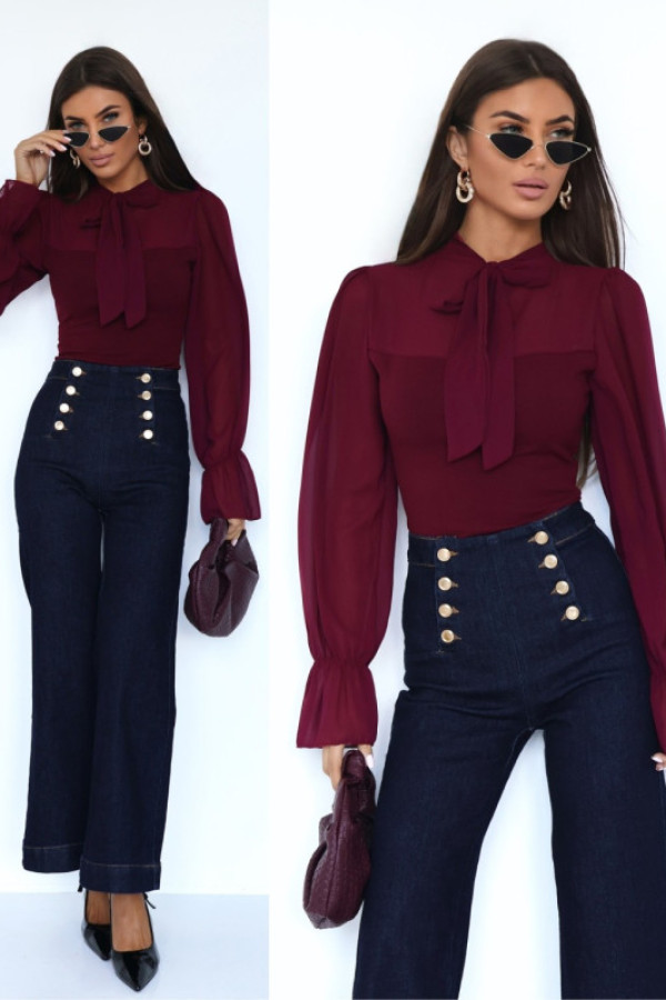 Elegancka bluzka z wiązaniem yoselia bordowa