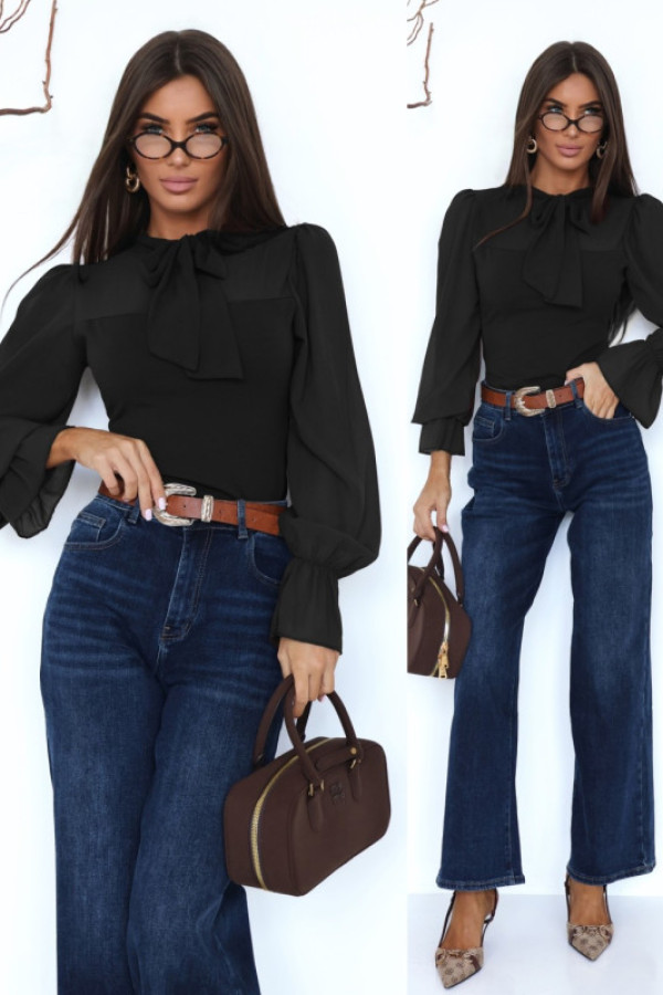 Elegancka bluzka z wiązaniem yoselia czarna