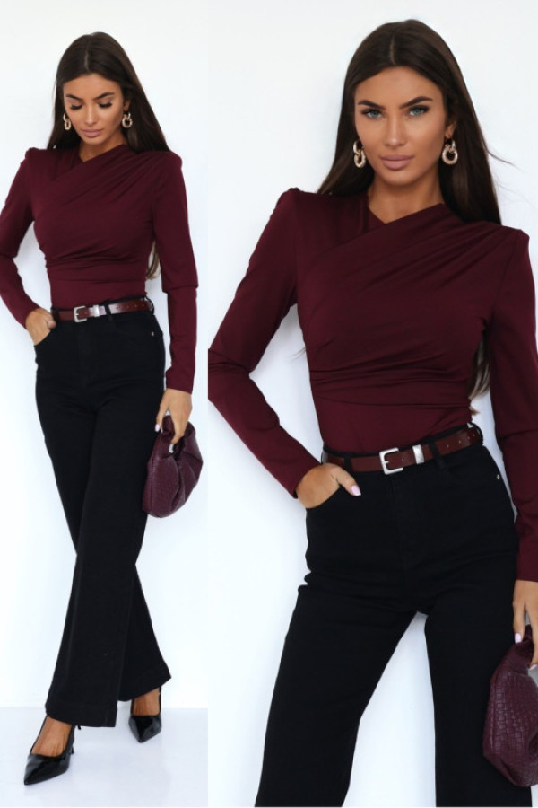 Eleganckie body z marszczeniem paolla bordowe