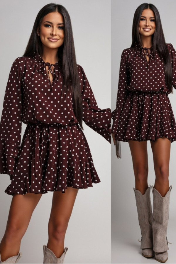 Zwiewna sukienka mini w grochy elyssie ii brązowa