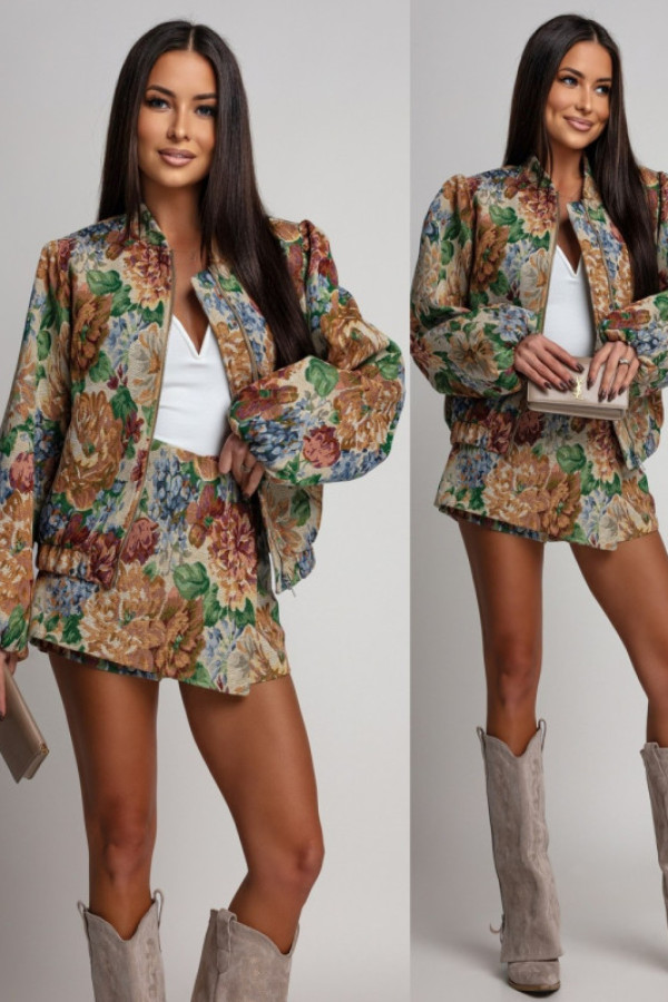 żakardowa kurtka bomberka rafette flowers beżowa