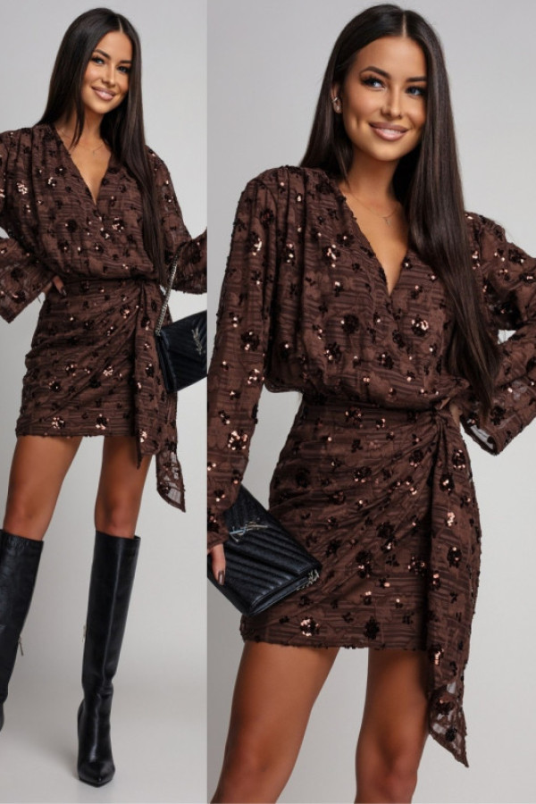 Elegancka sukienka mini z cekinami renatte iii brązowa