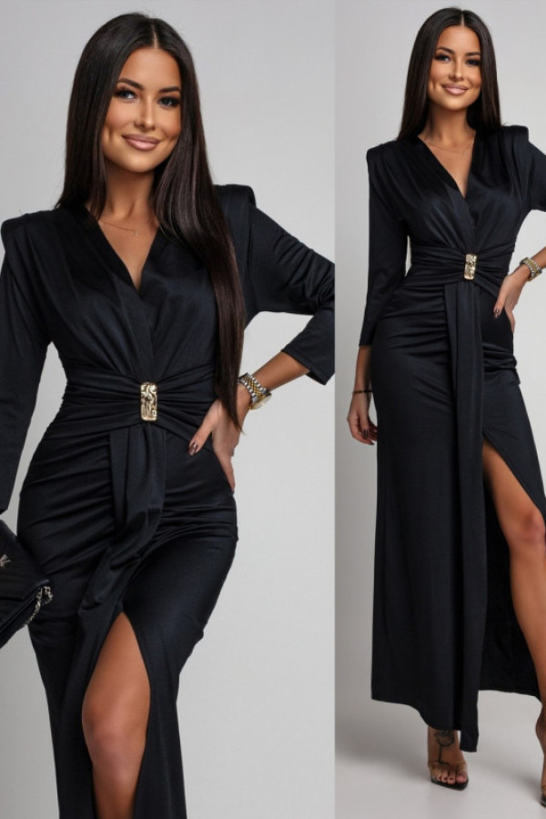 Elegancka sukienka maxi z biżuteryjnym zdobieniem melavia czarna