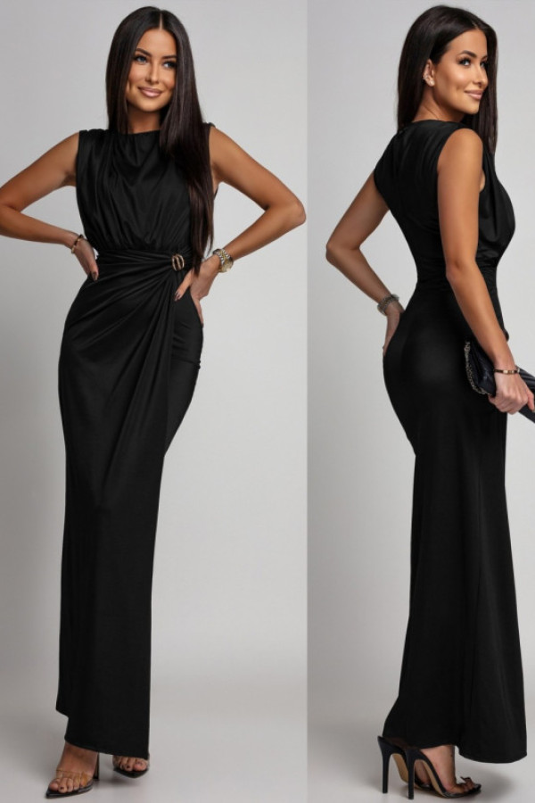 Elegancka sukienka maxi z biżuteryjnym zdobieniem glorise czarna