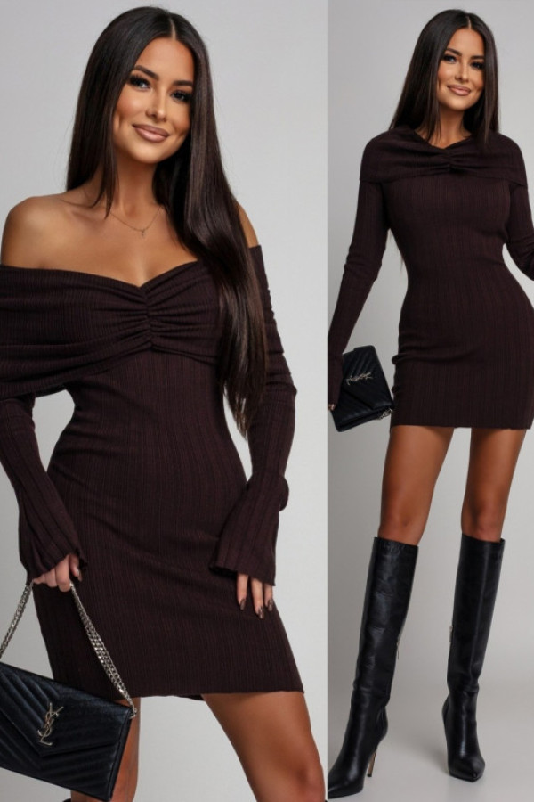 Dzianinowa sukienka mini hiszpanka letissia brązowa