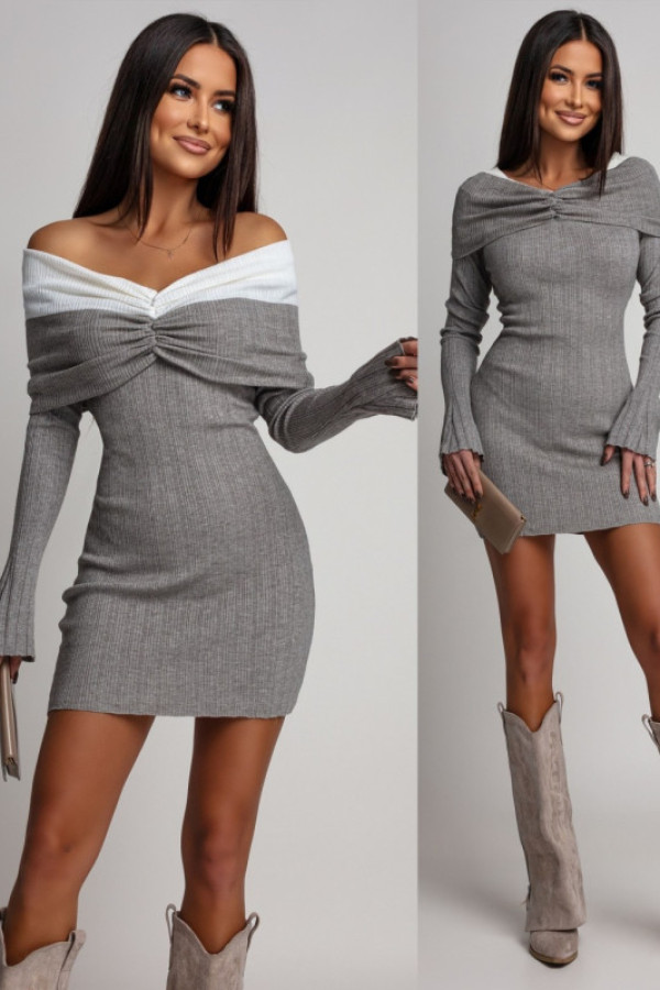 Dzianinowa sukienka mini hiszpanka letissia szara