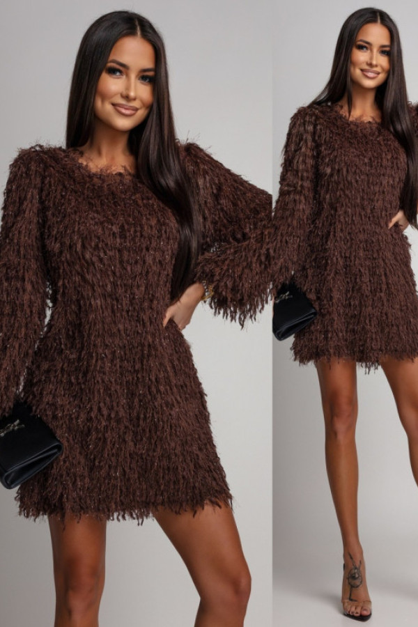 Elegancka sukienka mini ze zdobieniem vellosya brązowa