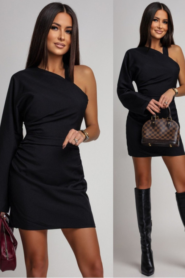 Elegancka sukienka mini na jedno ramię reyvona czarna