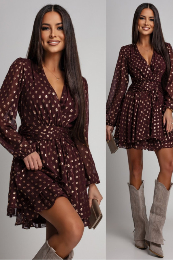 Wzorzysta sukienka mini z marszczeniem sefellia ii bordowa