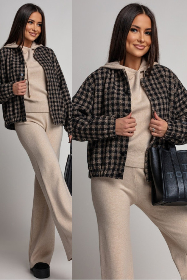 Wełniana kurtka bomberka w kratę singrid czarna