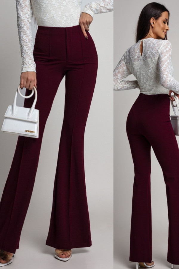Eleganckie spodnie dzwony colman ii bordowe