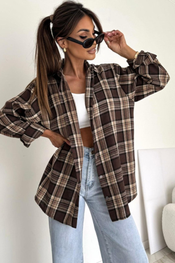 Oversizowa koszula w kratę vintiga brązowa