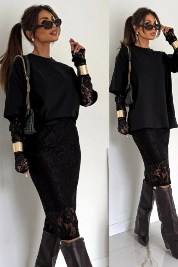 Koronkowy komplet seffia czarny