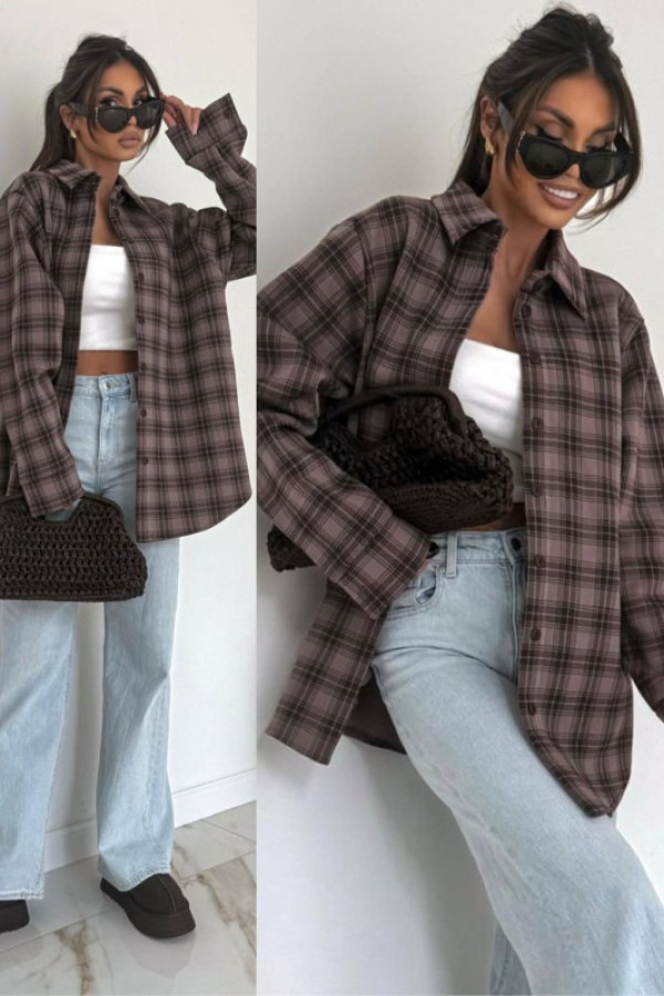 Ocieplana koszula w kratę jettina brązowa