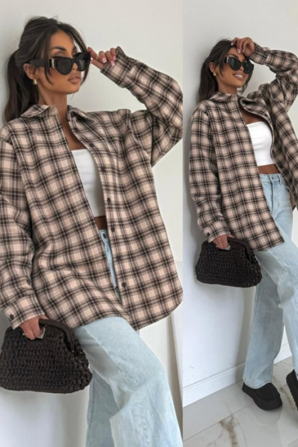 Ocieplana koszula w kratę jettina beżowa