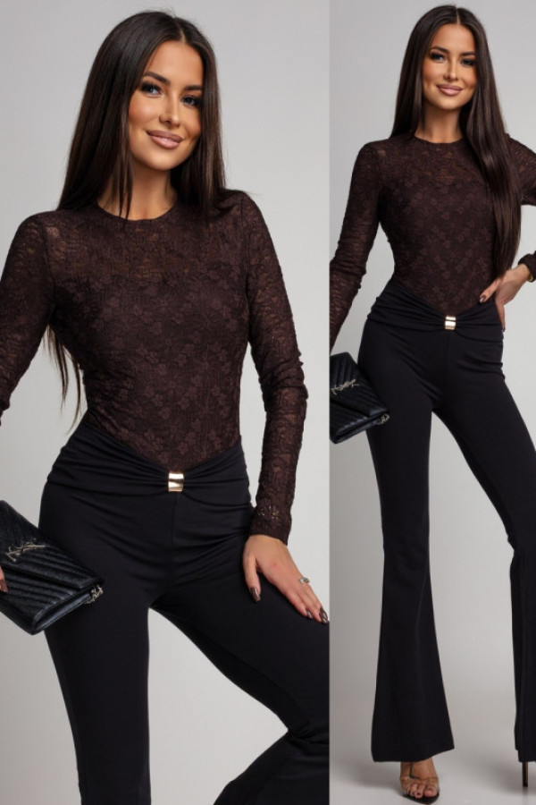 Koronkowe body flevorio brązowe