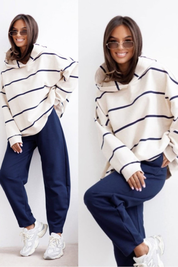 Dresowa bluza w paski jaymie kremowo/granatowa