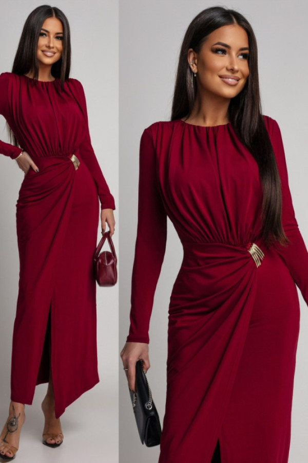 Elegancka sukienka maxi z biżuteryjnym zdobieniem nerossia bordowa