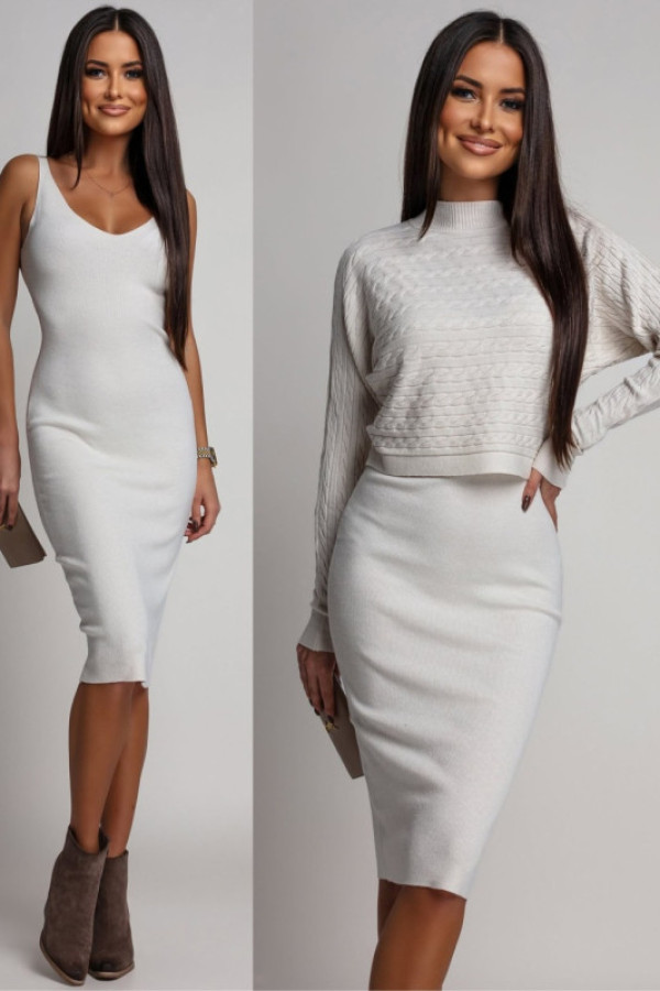 Dzianinowy komplet gabbina kremowy