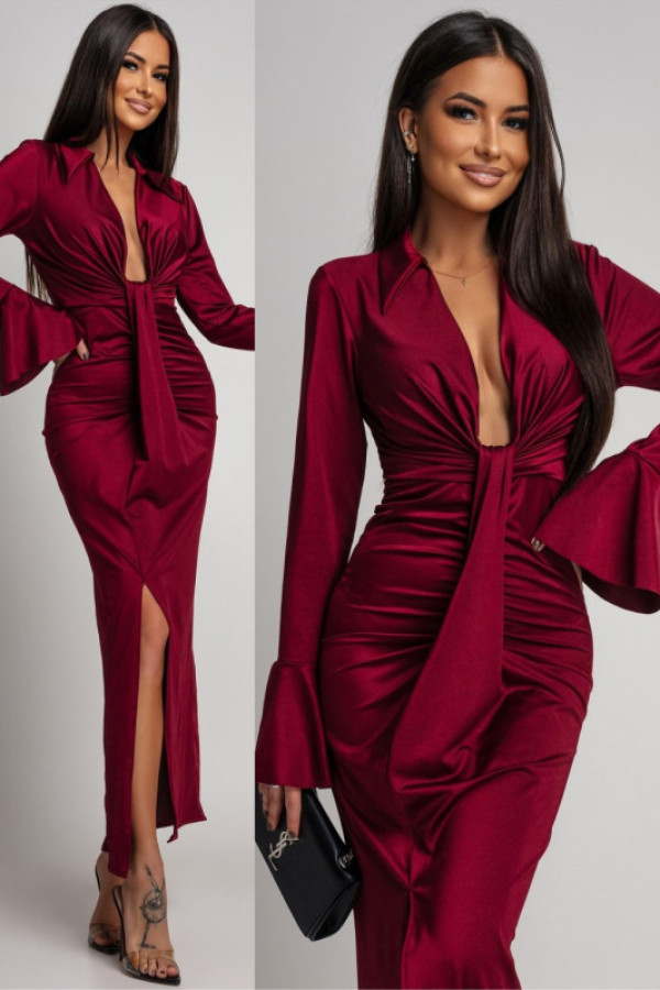 Elegancka sukienka maxi ramiria bordowa