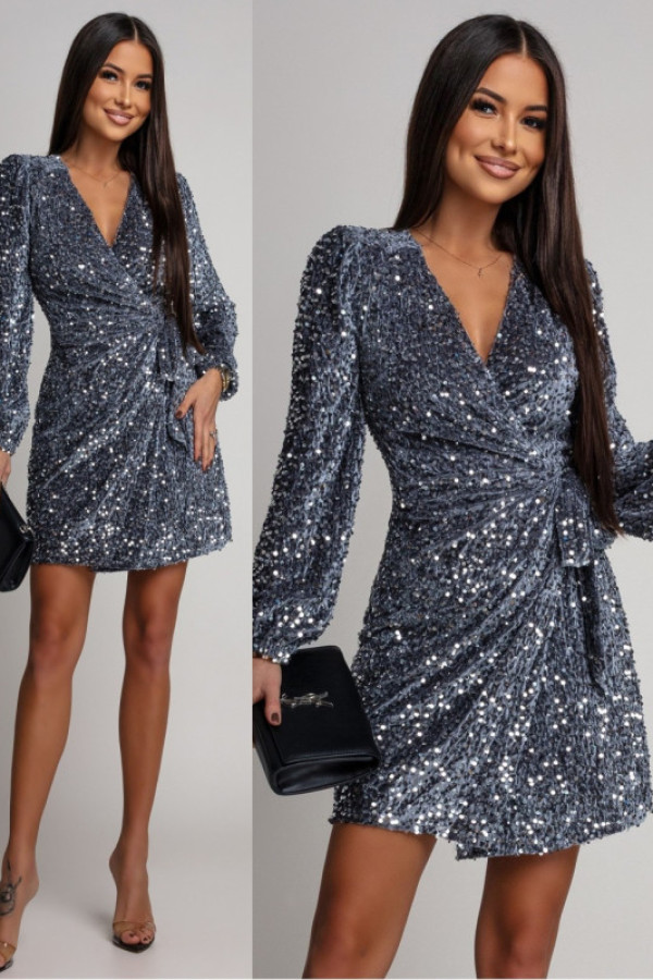 Kopertowa sukienka z cekinami niecce srebrna