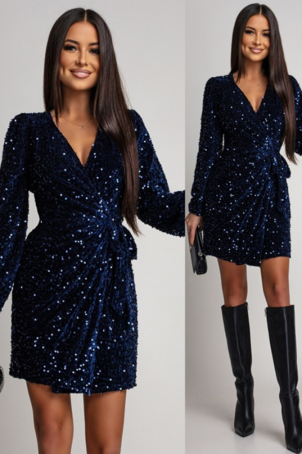 Kopertowa sukienka z cekinami niecce granatowa