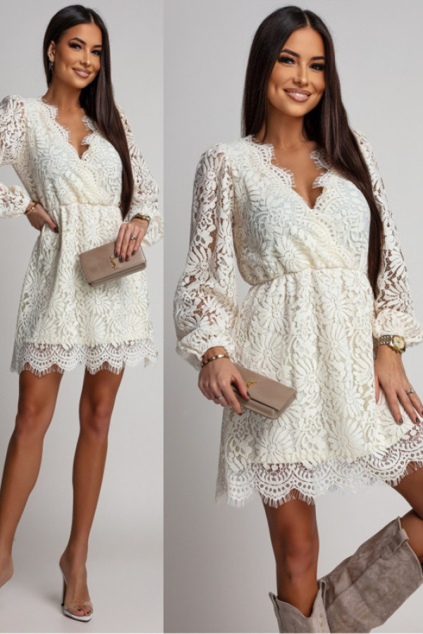 Elegancka sukienka mini z koronką amberine kremowa