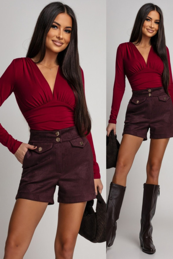 Dopasowana bluzka z marszczeniami veriona bordowa