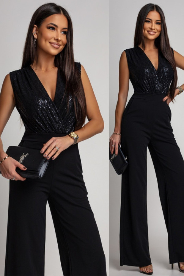 Pre order wysyłka 18.11 elegancki kombinezon maxi ze zdobieniem miguelio czarny