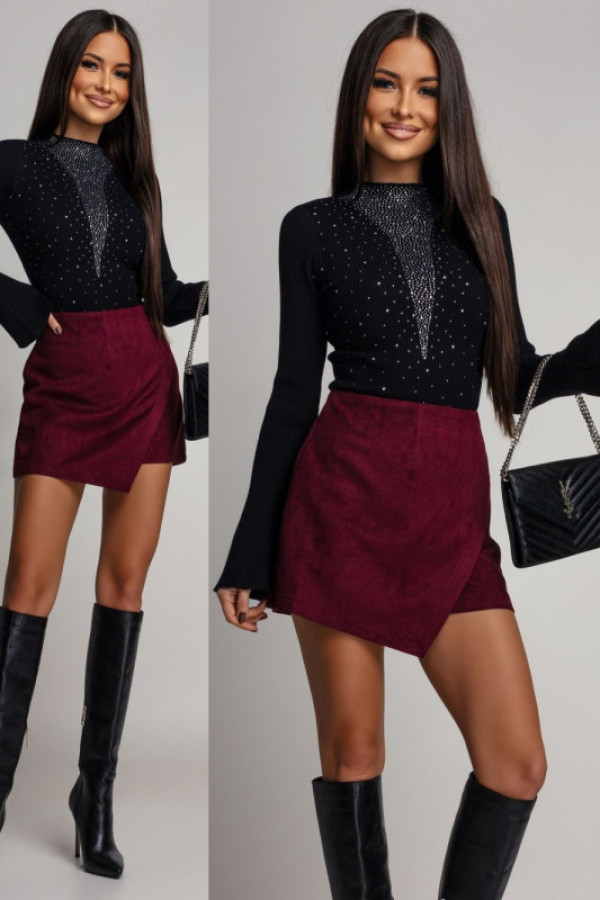 Prążkowana bluzka z cyrkoniami eliante czarna