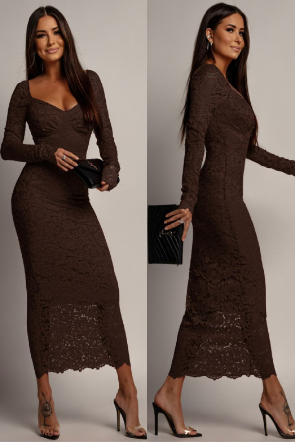 Koronkowa sukienka maxi zafira brązowa