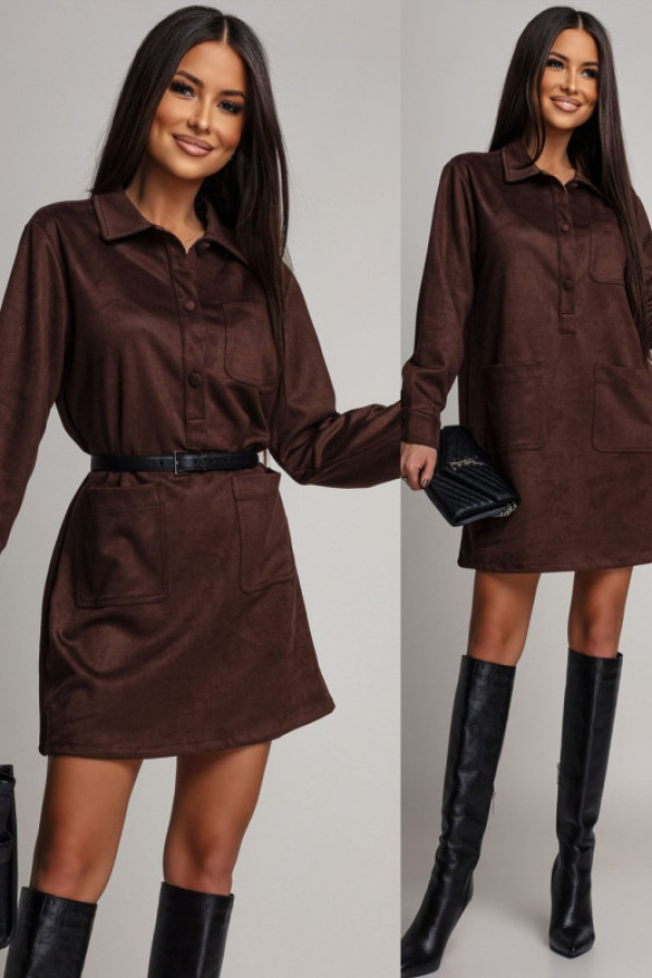 Zamszowa sukienka mini joselia brązowa
