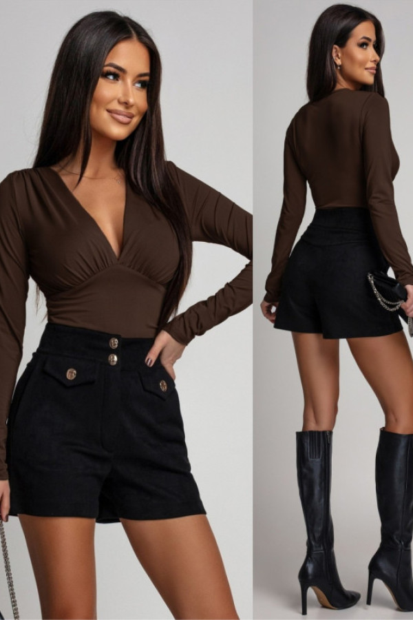 Dopasowana bluzka z marszczeniami veriona brązowa