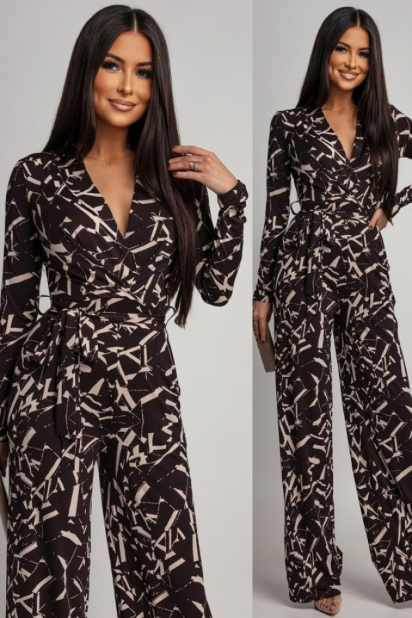 Wzorzysty kombinezon maxi vionna brązowo/beżowy