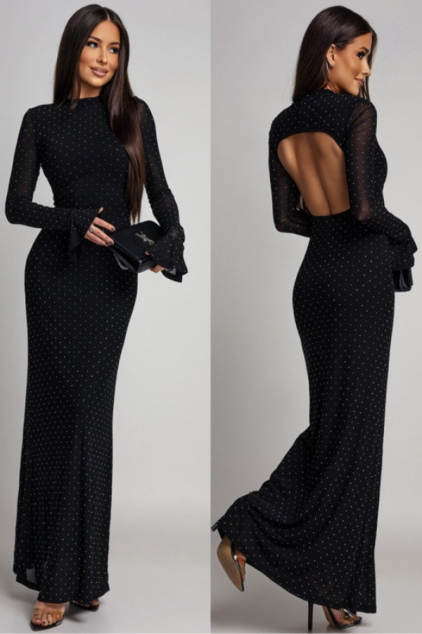 Siateczkowa sukienka maxi z cyrkoniami natallie czarna