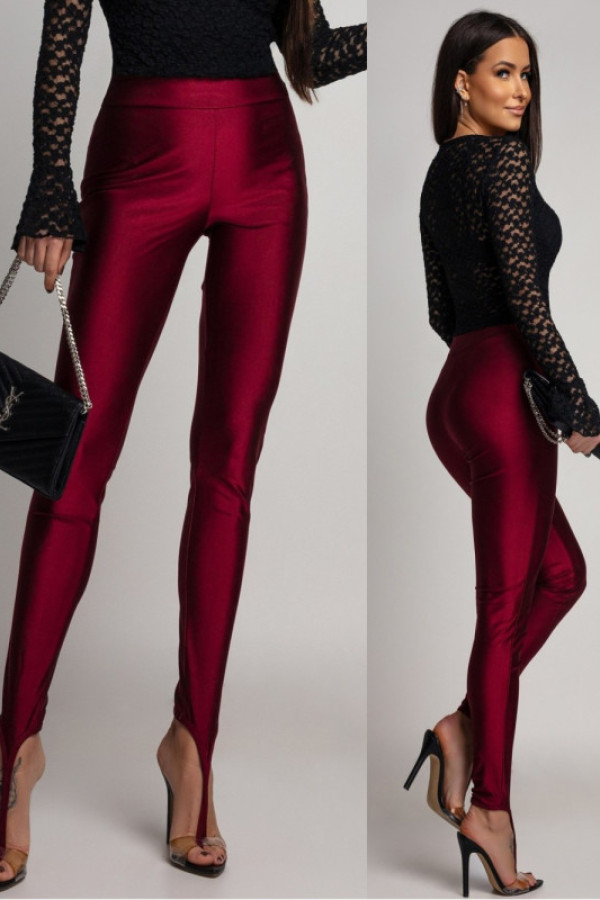 Połyskujące legginsy z zakładką na palec felicitio bordowe