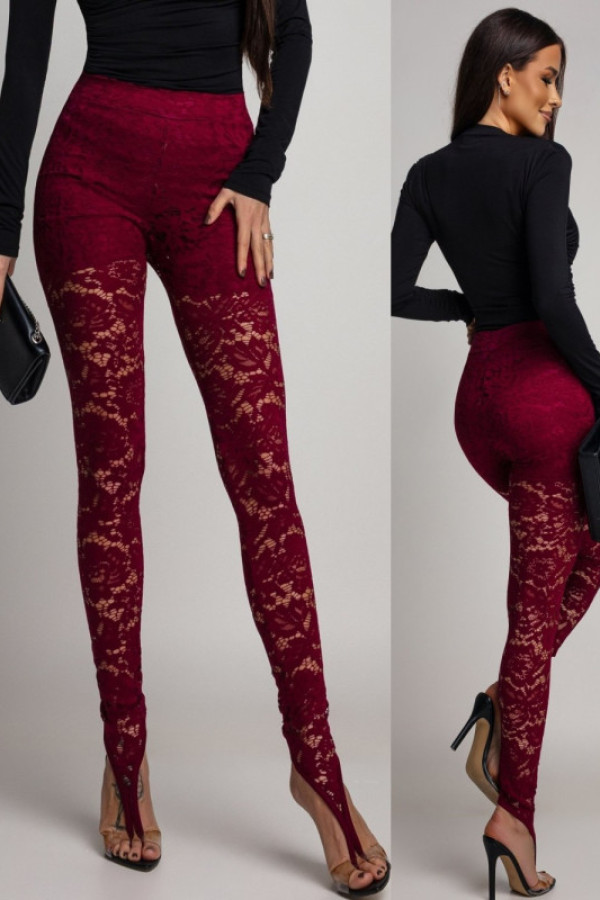 Koronkowe legginsy z zakładką na palec felicitio ii bordowe
