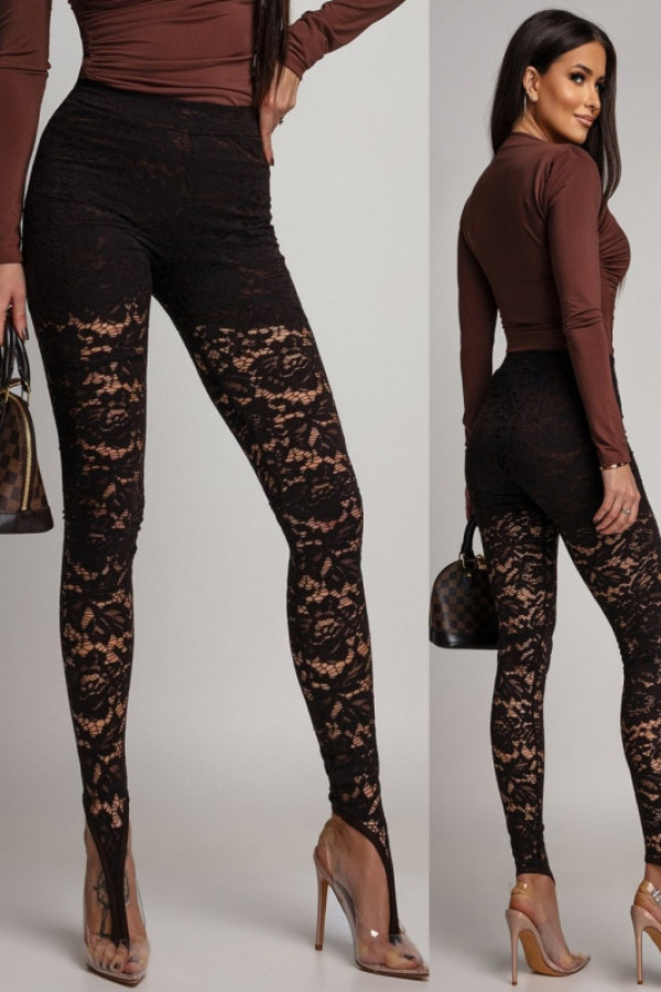 Koronkowe legginsy z zakładką na palec felicitio ii brązowe